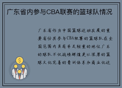 广东省内参与CBA联赛的篮球队情况