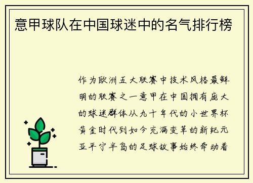 意甲球队在中国球迷中的名气排行榜